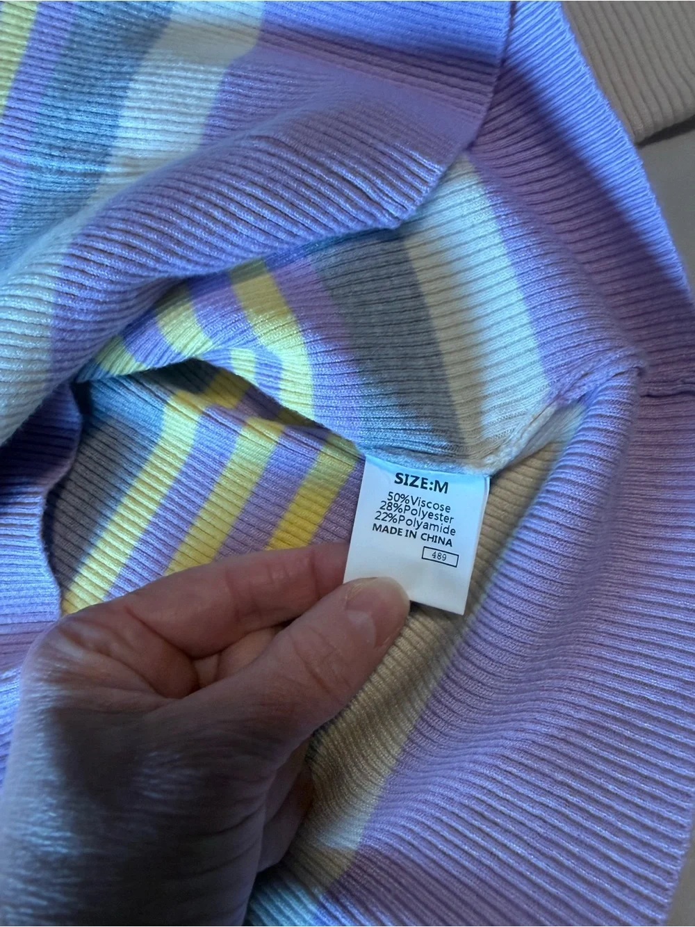 Pastel Striped Boxy Crewneck Sweater - Lavender & Cream